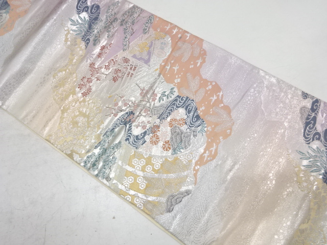 道長取りに几帳・屋敷風景模様織り出し袋帯